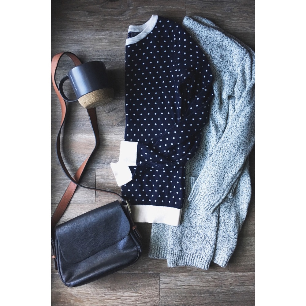 Crewneck Long Sleeve Knit Top Navy & Polkadots